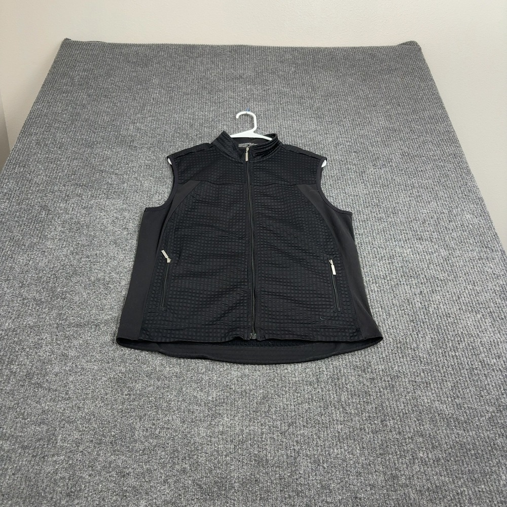 Nike Golf Vest Womens‎ L Black Polyester Textured Full Zip Nike Fit Dry Athletic